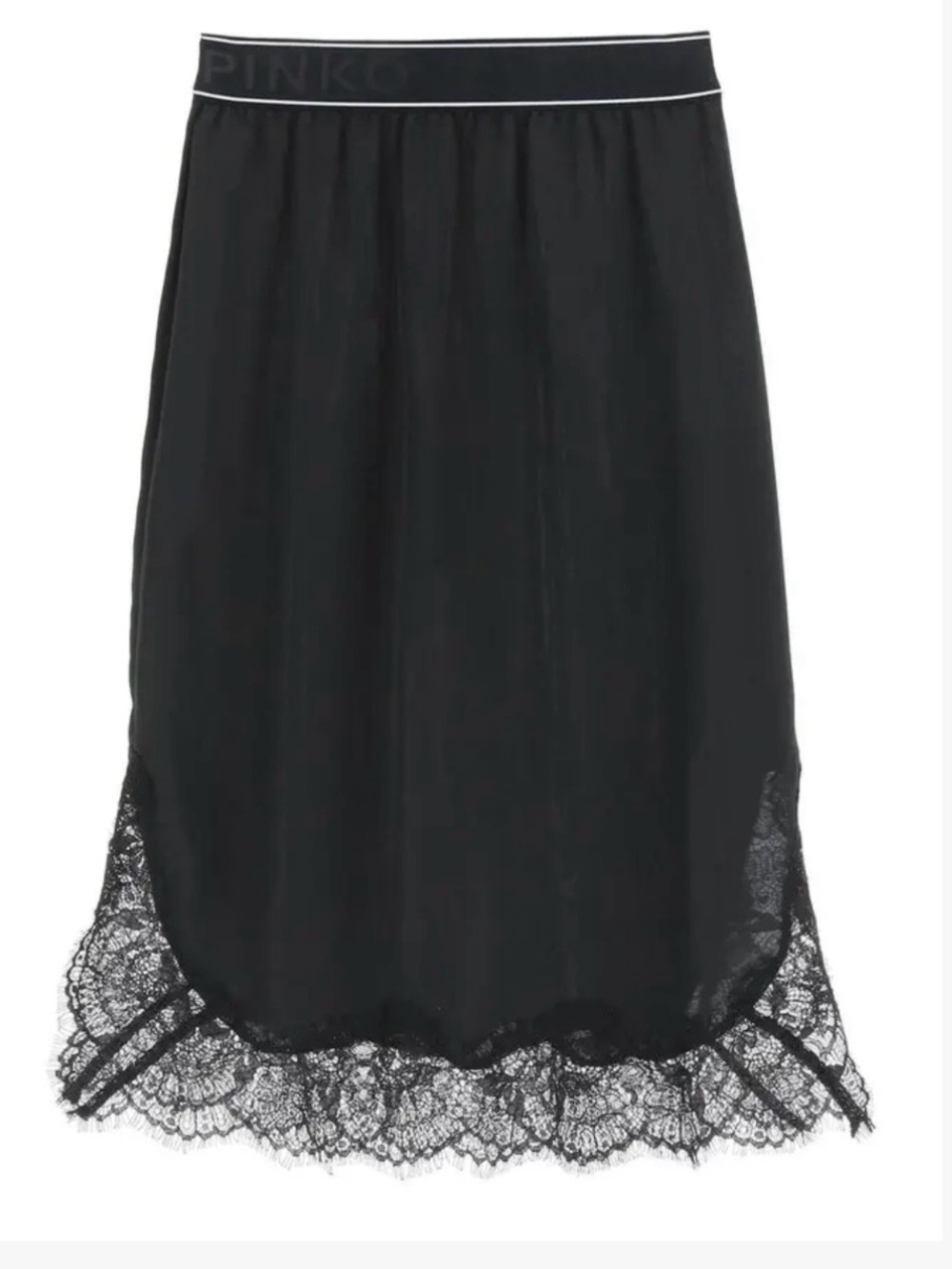 Pinko Black Lace-Hem Midi Slip Skirt